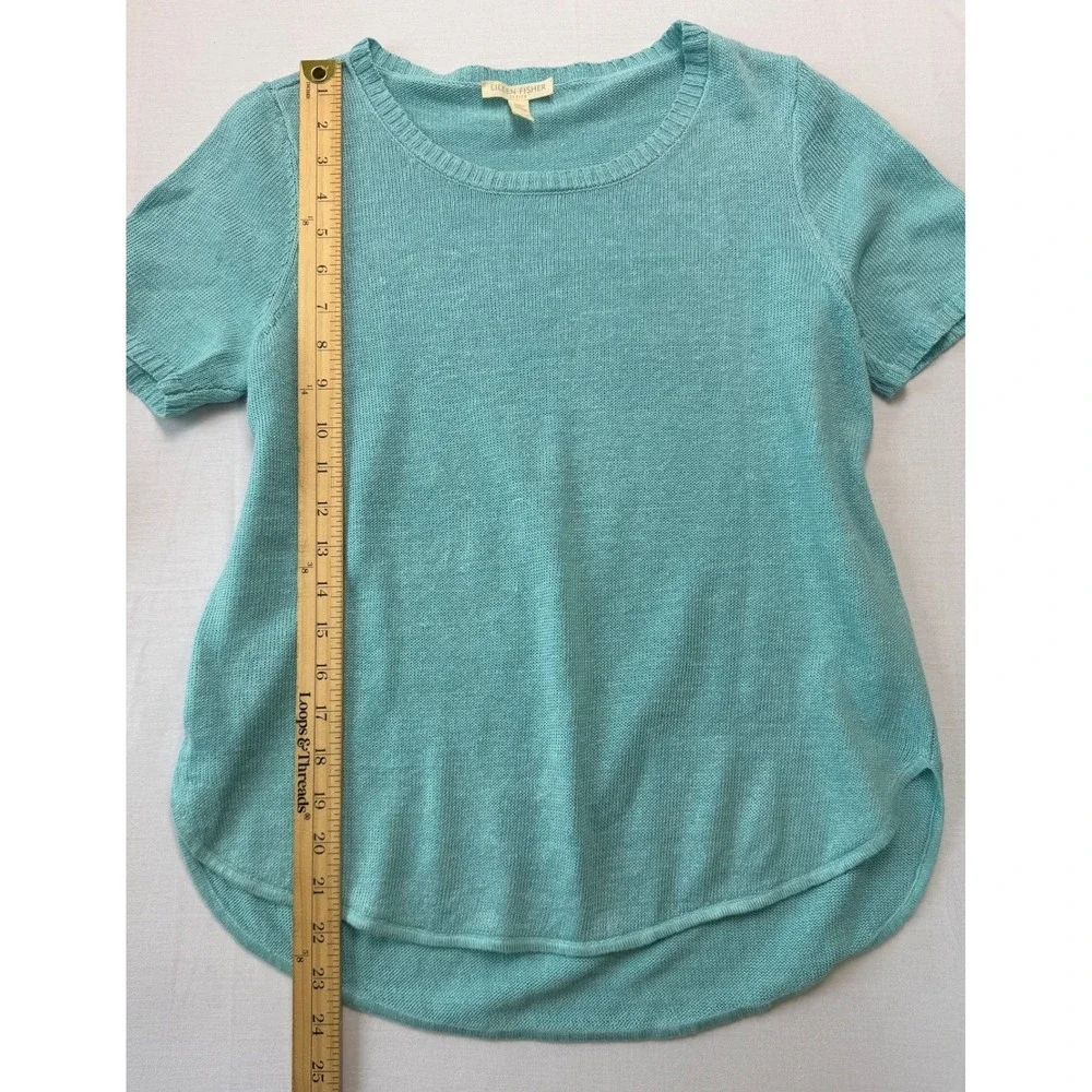 Eileen Fisher Sweater Organic‎ Linen Petite Small Light Blue Short Sleeve Knit